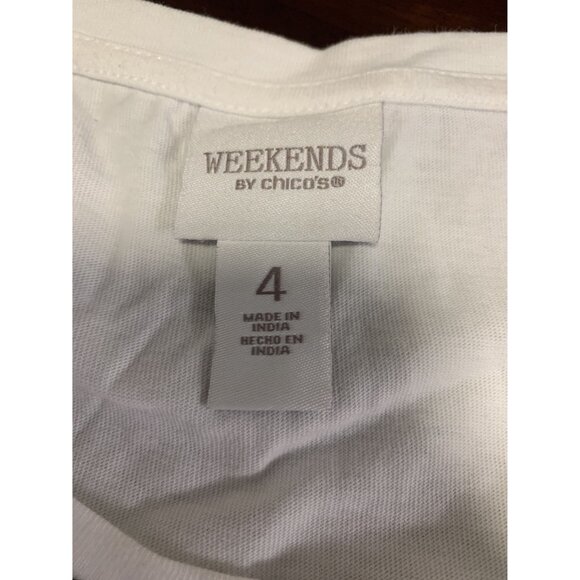 Chicos Weekends 4 Tropical Embroidered Cotton Top Blouse Coastal Grandma - Picture 4 of 8